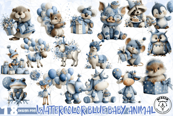 Download Watercolor Blue Baby Animal PNG - Blue baby animal png Collection