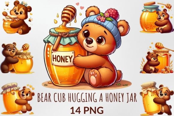 Download Bear Cub Hugging a Honey Jar Sublimation - Sublimation Collection