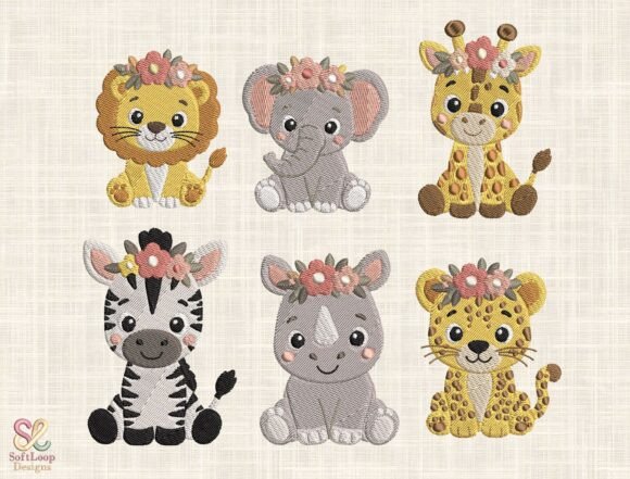 Download Floral Baby Safari Animal Embroidery Bun - Baby safari animal Collection