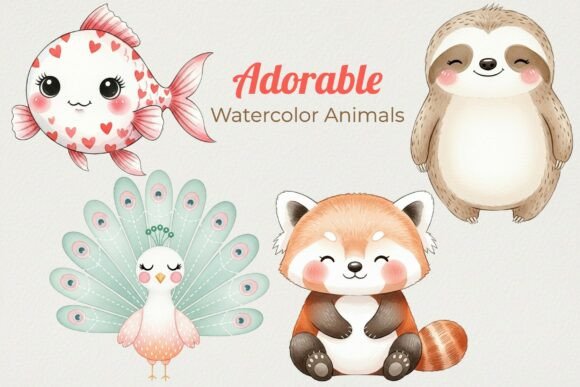 Download Cute Watercolor Animal Clipart - Cute watercolor animal Collection