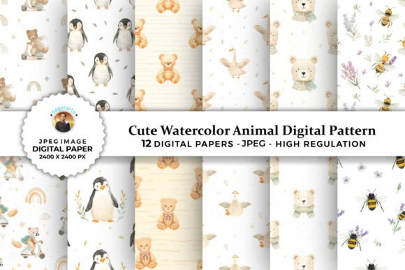 Download Cute Watercolor Animal Digital Patterns - Cute watercolor animal Collection