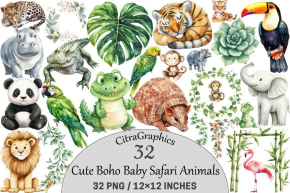 Download Watercolor Cute Boho Baby Safari Animals - Baby safari animal Collection