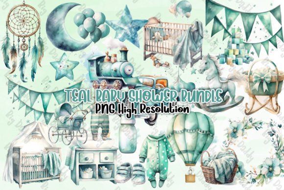 Download Teal Baby Shower Bundle Watercolor - Baby shower bundle Collection