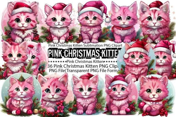Download Pink Christmas Kitten Sublimation Bundle - Sublimation Collection