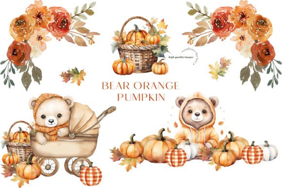 Download Fall Cute Bear Rustic Pumpkin Clipart - Rustic Collection
