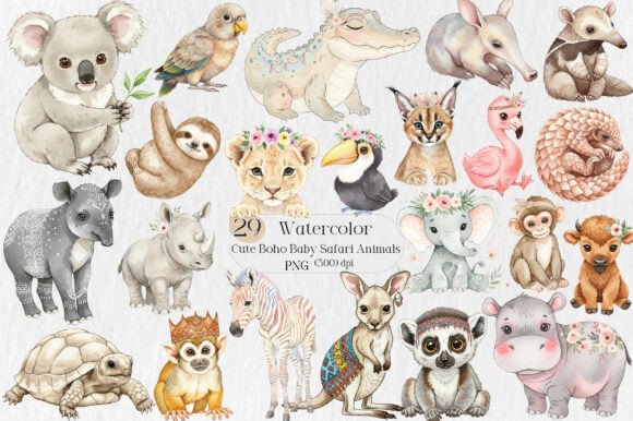 Download Watercolor Cute Boho Baby Safari Animals - Baby safari animal Collection