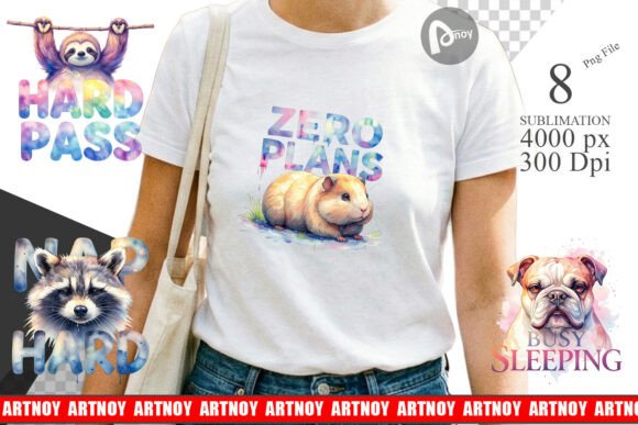 Download Lazy Animals Watercolor Sublimation PNG - Sublimation Collection