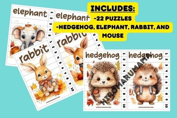 Download Cute Watercolor Animal Number Puzzle 2 - Cute watercolor animal Collection