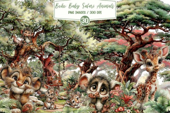 Download Watercolor Cute Boho Baby Safari Animals - Baby safari animal Collection