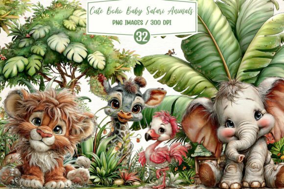 Download Watercolor Cute Boho Baby Safari Animals - Baby safari animal Collection