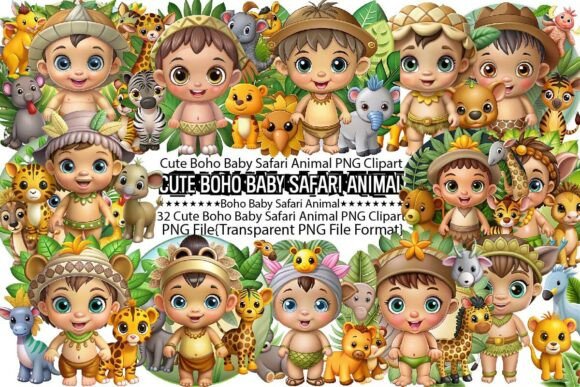 Download Cute Boho Baby Safari Animals PNG - Baby safari animal Collection