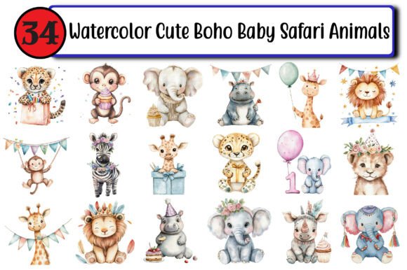Download Watercolor Cute Boho Baby Safari Animals - Baby safari animal Collection