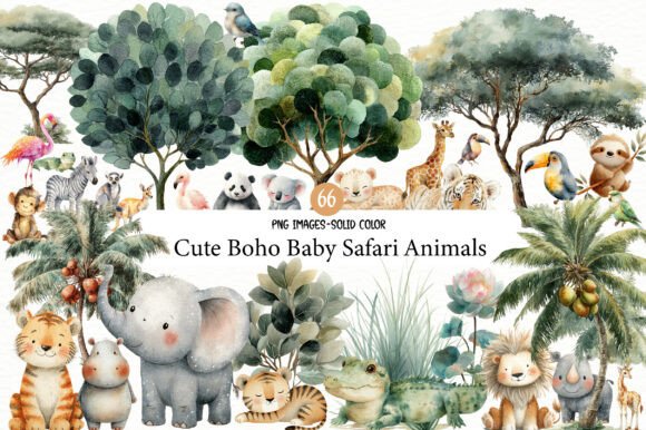 Download Watercolor Cute Boho Baby Safari Animals - Baby safari animal Collection