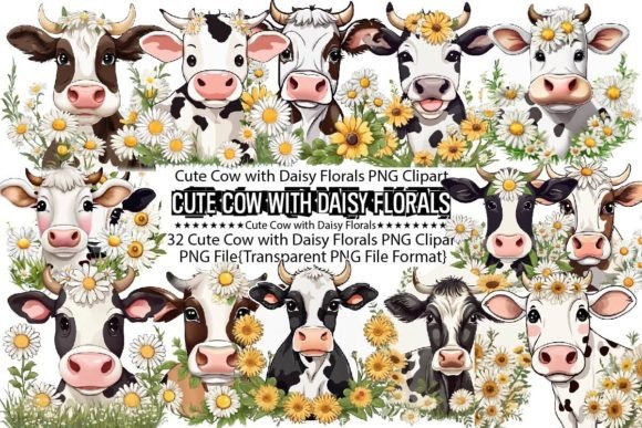 Download Cute Cow with Daisy Florals Sublimation - Sublimation Collection